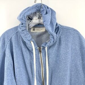 French Teddy Zip Up Hoodie Jacket Blue Heathered Cotton Blend Men's Size Large